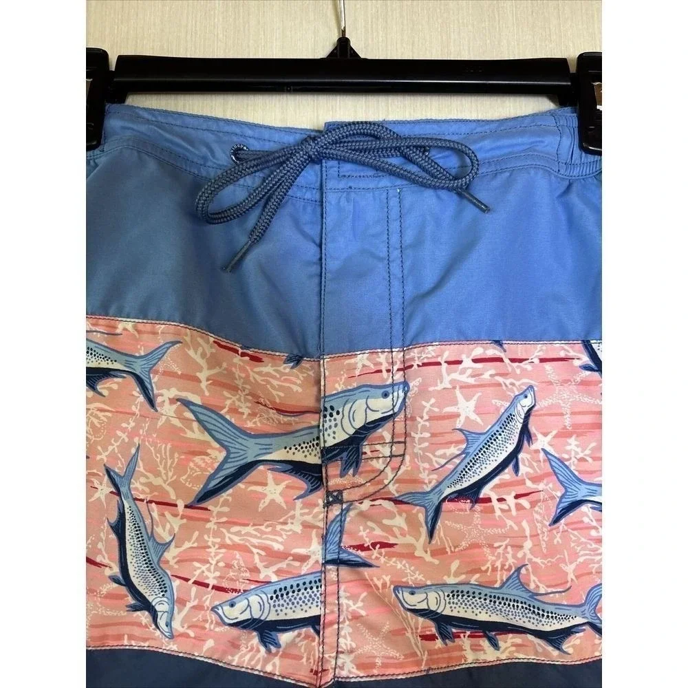 Vineyard Vines Men's Blue Tropical Swim Trunks Sz Small Fish Print‎ 7